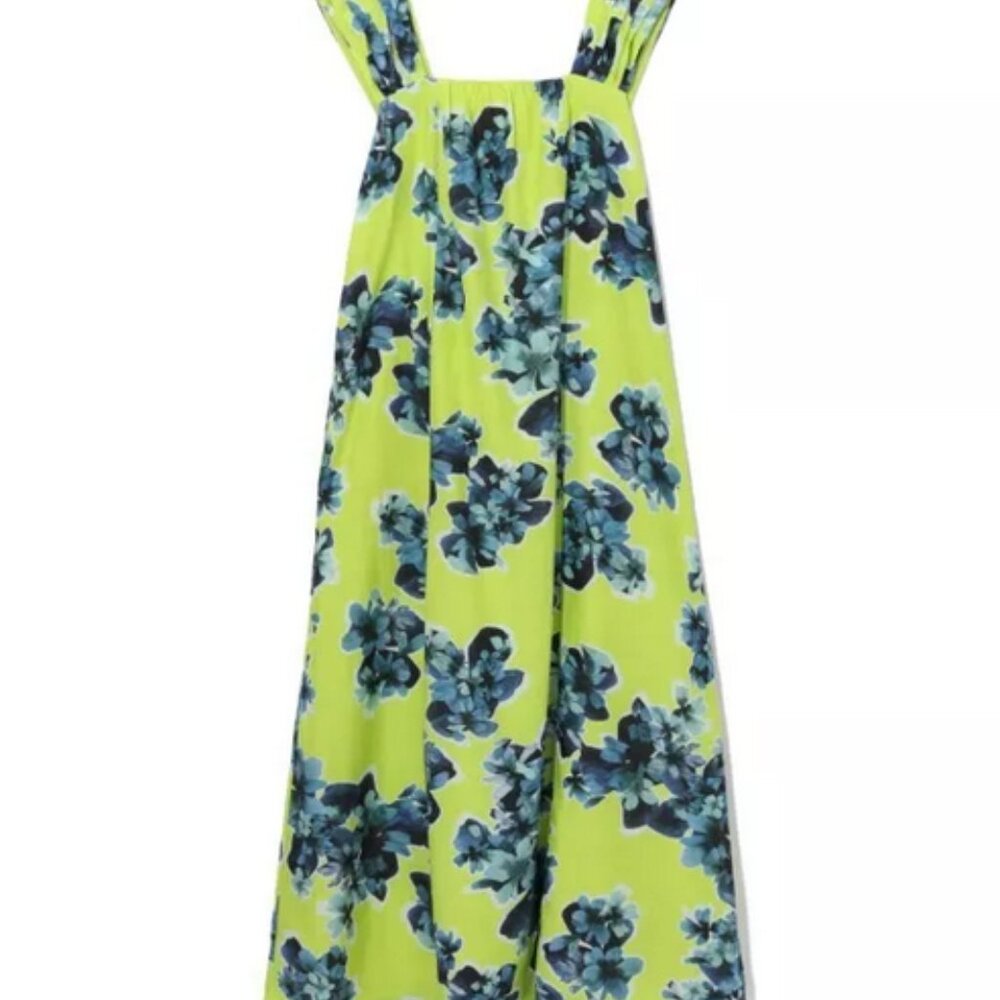 MERLETTE Rossetti Print Dress Floral Sqaure Neck Pleated Maxi New M
